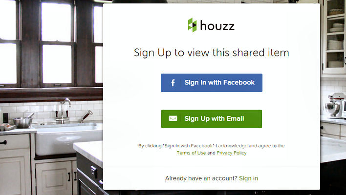 Houzz won't let you in.